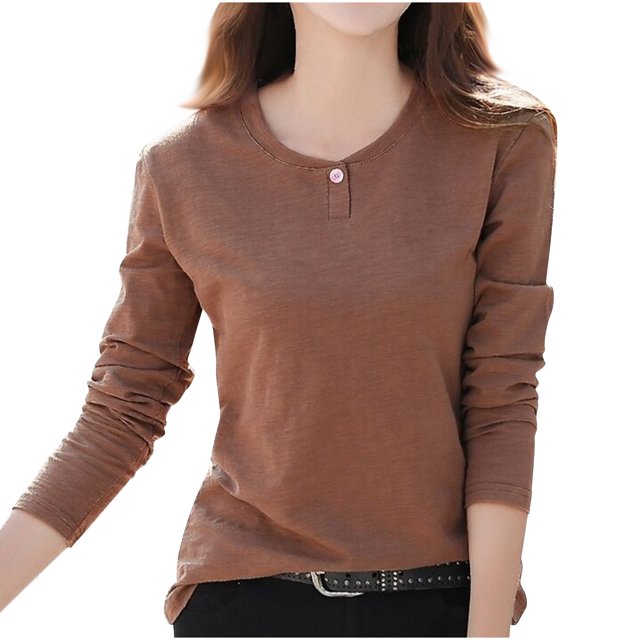 Plebaso Chemises à Manches Longues pour Femmes Col Rond Bas Confortables Hauts Décontractés Couleur Unie Blouses pour Femmes M-4TG