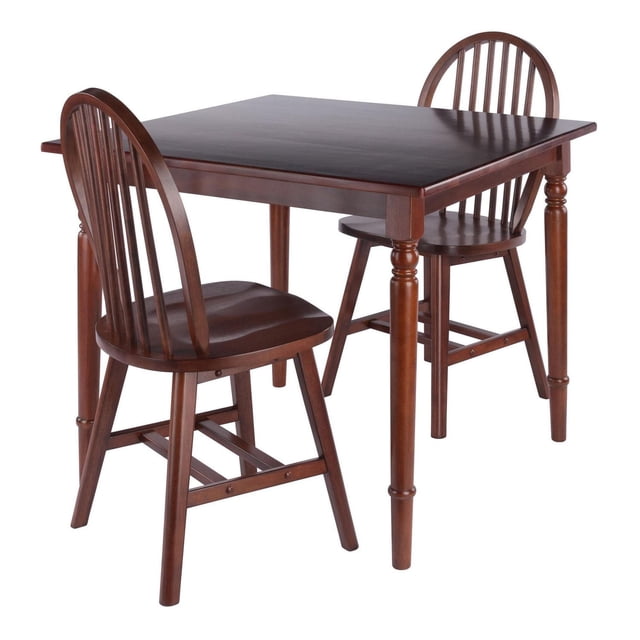 Mornay Table de Salle à Manger 3 Pcs à Abattants avec Chaises, Comprenant une Table Carrée en Bois Massif de 35 Po avec Pieds Tournés et Coins Arrondis, Assortie à Deux Chaises Windsor avec Sièges Profilés, Dos Arqués et Doubles Barres Croisées pour la Stabilité, Convient aux Cuisines Ou aux Coins Repas Compacts.