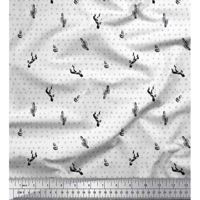 Soimoi Velvet Fabric Brush Stroke & Cactus Tree Print Sewing Fabric Yard 58 Inch Wide