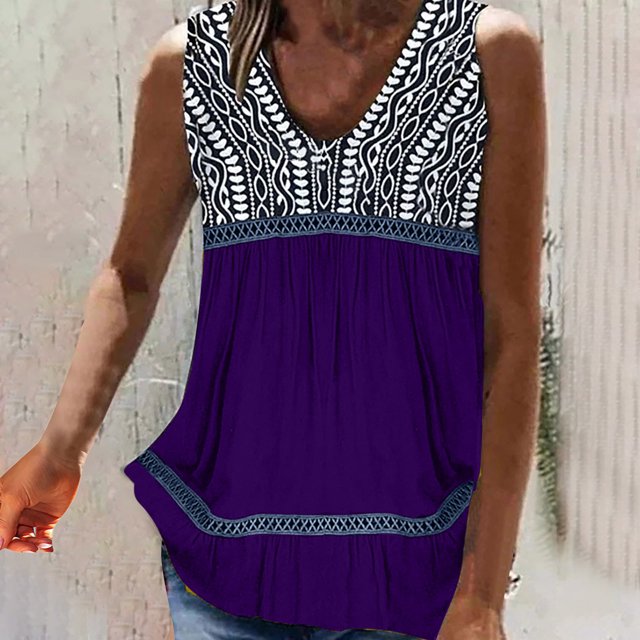 LSLJS Débardeurs pour Femmes Gilet Imprimé Mode pour Femmes Col Rond Ample Sans Manches T-Shirt Chandail Hauts Blouse