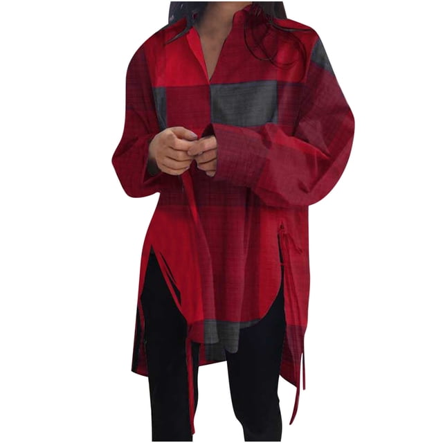 Birdeem Chemise Ajustée Ample pour Femme, Courte, devant, Dos Long, à Lacets, Manches Longues, Col en V, Haut/chemise