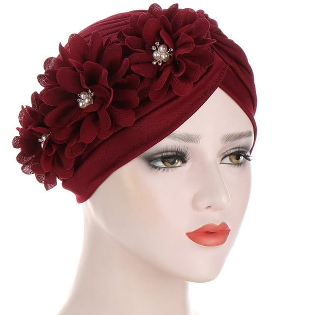 Turban Flower Cap Elegant Elastic Soft Beanie Headwrap Hair Loss Cover for Lady
