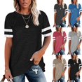 thumbnail image 2 of Promotion! T-shirt à Manches Courtes Rayé Couleur Unie pour Femmes Vert L, 2 of 4