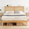 thumbnail image 3 of PIONEERWORKS Full Bed Frame with Natural Rattan Headboard, Platform Bed Frame Full Size with Storage Headboard, Mattress Foundation, Noise-Free, No Box Spring Needed, 3 of 6