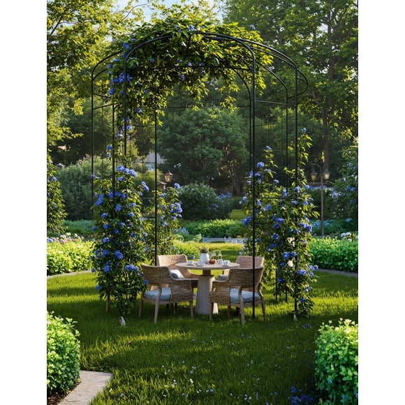 Metal Garden Arbor – Heavy Duty Black Pergola Birdcage-Shaped Trellis – for Climbing Plants, Vines & Roses – Decorative Fence Archway – Weddings, Patio, Backyard & Ceremony – Black