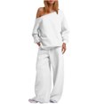 thumbnail image 1 of MeetoTime Ensemble 2 Pcs pour Femmes en Molleton, Chandail à Col Rond, Pantalon Grand, Survêtement, Tenue de Détente, 1 of 6