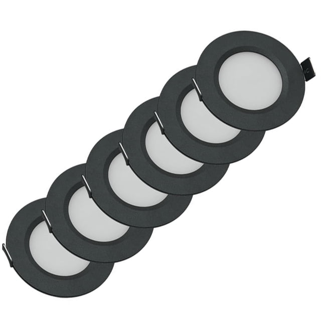 fastboy 6pcs Aluminum Alloy 6Pack RV Puck Light Light RV Puck Light RV Recessed Ceiling Light Functional Black+Warm White