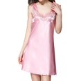 thumbnail image 1 of B91xZ Chemise de Nuit en Satin pour Femmes, Manches Courtes, Décontractée, Imprimée, L Rose, 1 of 5