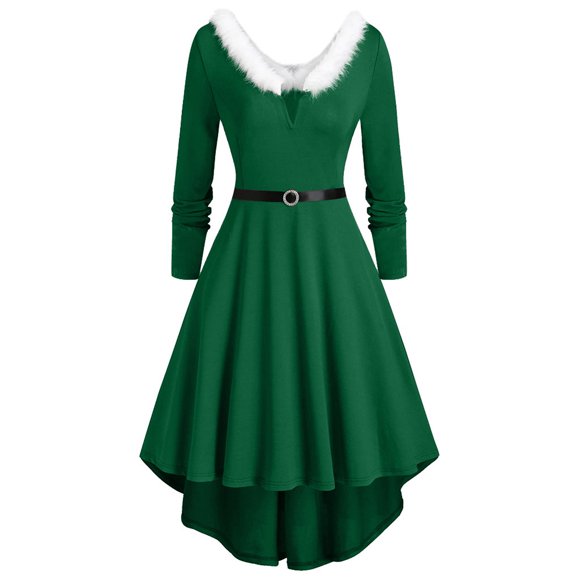 2025 Women Christmas Faux- Maxi Dresses for Women Panel Long Sleeve V Dresses for Women Casual Summer Collar Asymmetrical Party Dress
