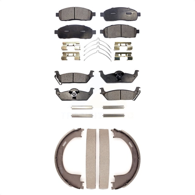 Transit Auto Front Rear Ceramic Brake Pads and Parking Shoes Kit for Car Ford F-150 Lincoln Mark LT KTN-100566