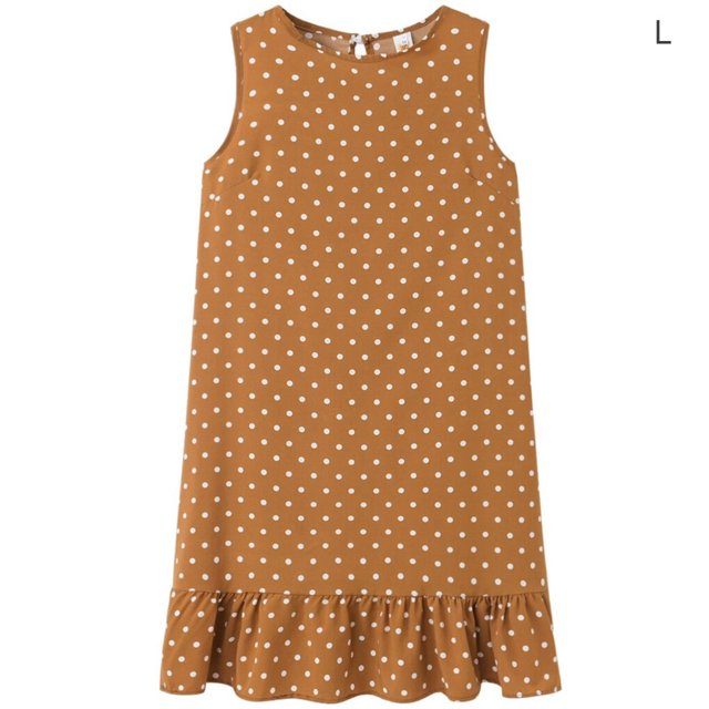 Women Dress Sleeveless Dot Vest Tank Dress Ruffled Ruffled Round Neck Loose Dress, Khaki, L