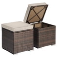 thumbnail image 1 of Patiojoy 2 Pieces Patio Ottoman Multipurpose Outdoor Wicker Footstool Storage Box Side Table w/ Solid Metal Frame Additional Seating w/ Removable Cushions Beige, 1 of 7