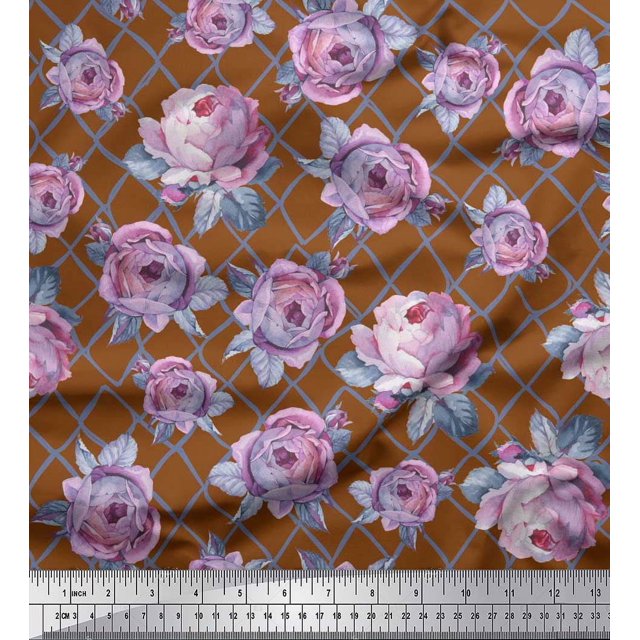 Soimoi Tissu Georgette Viscose Géométrique, Feuilles & Roses Imprimé Floral 1 Yard 42 Pouces de Large