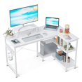 thumbnail image 1 of ODK Bureau Compact en Forme de L 47 Pouces avec Étagères de Rangement et Support pour Moniteur, Blanc, 1 of 8