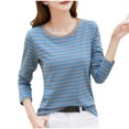thumbnail image 2 of Timegard Hauts d'Automne pour Femmes à Rayures à Manches Longues T-Shirts Basiques Décontractés Ajustés Confortables à Col Rond, 2 of 3
