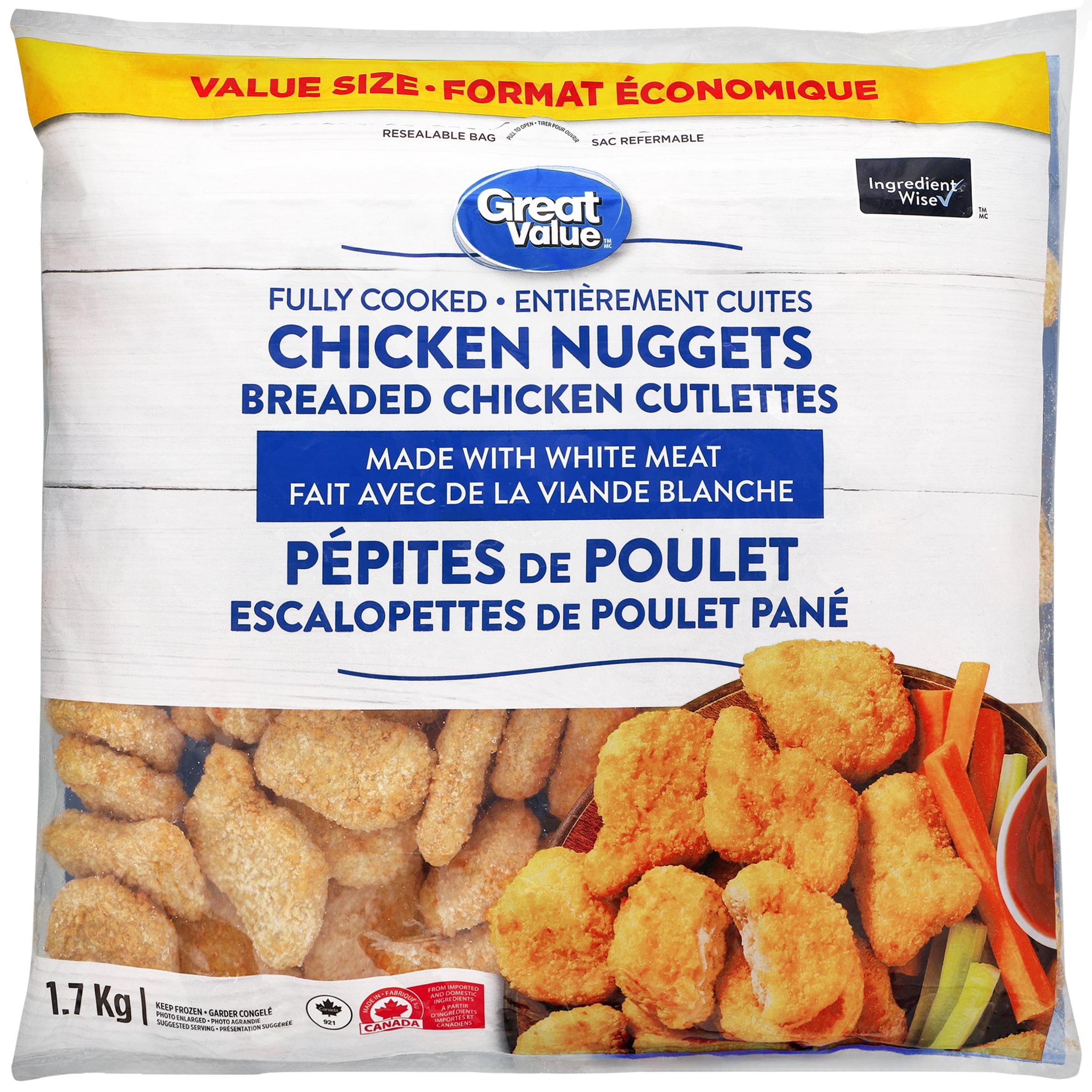 Great Value Pépites de Poulet Panées Entièrement Cuites 1.7 kg