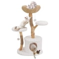 thumbnail image 3 of 43in Modern Natural Wood Cat Tree for Cats Aesthetic Cat Tower with Large Basket, Scratching Posts and Real Branch Design, White Luxury Cats Tree One Perch, 3 of 6