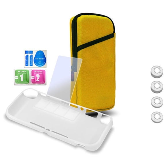 Portable Storage Bag for Switch Lite, 7 in 1 Protection Kit Including Carrying Case/Tempered Glass Screen Protector/TPU Cover / 4 Thumb Grip Caps Compatible with Switch Lite