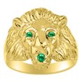 thumbnail image 1 of RYLOS Gold Plated Silver Lion Head Ring Color Stone Birthstones Eyes and Mouth Fun Designer Rings Emerald Jewelry Size 8, 1 of 8
