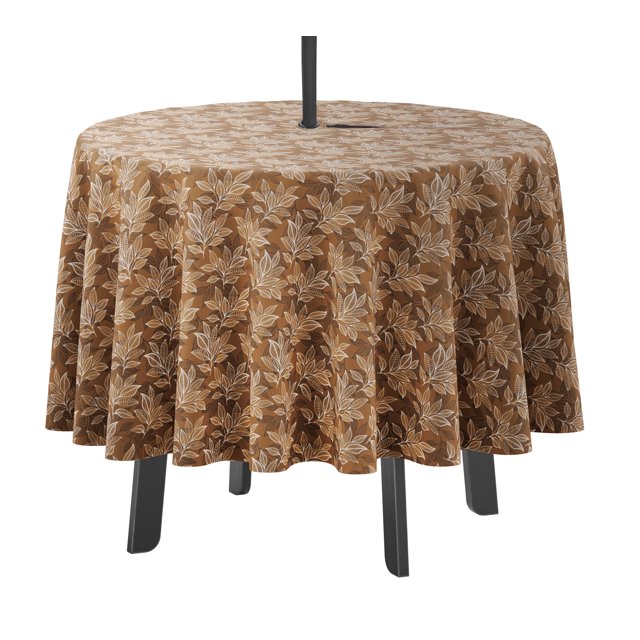 Vargottam Indoor/OutdoorRoundTablecloth 58 InchTablecloth with Umbrella Hole & Zip- Waterproof TableCloth TableCovers for Backyard Table -Light Brown