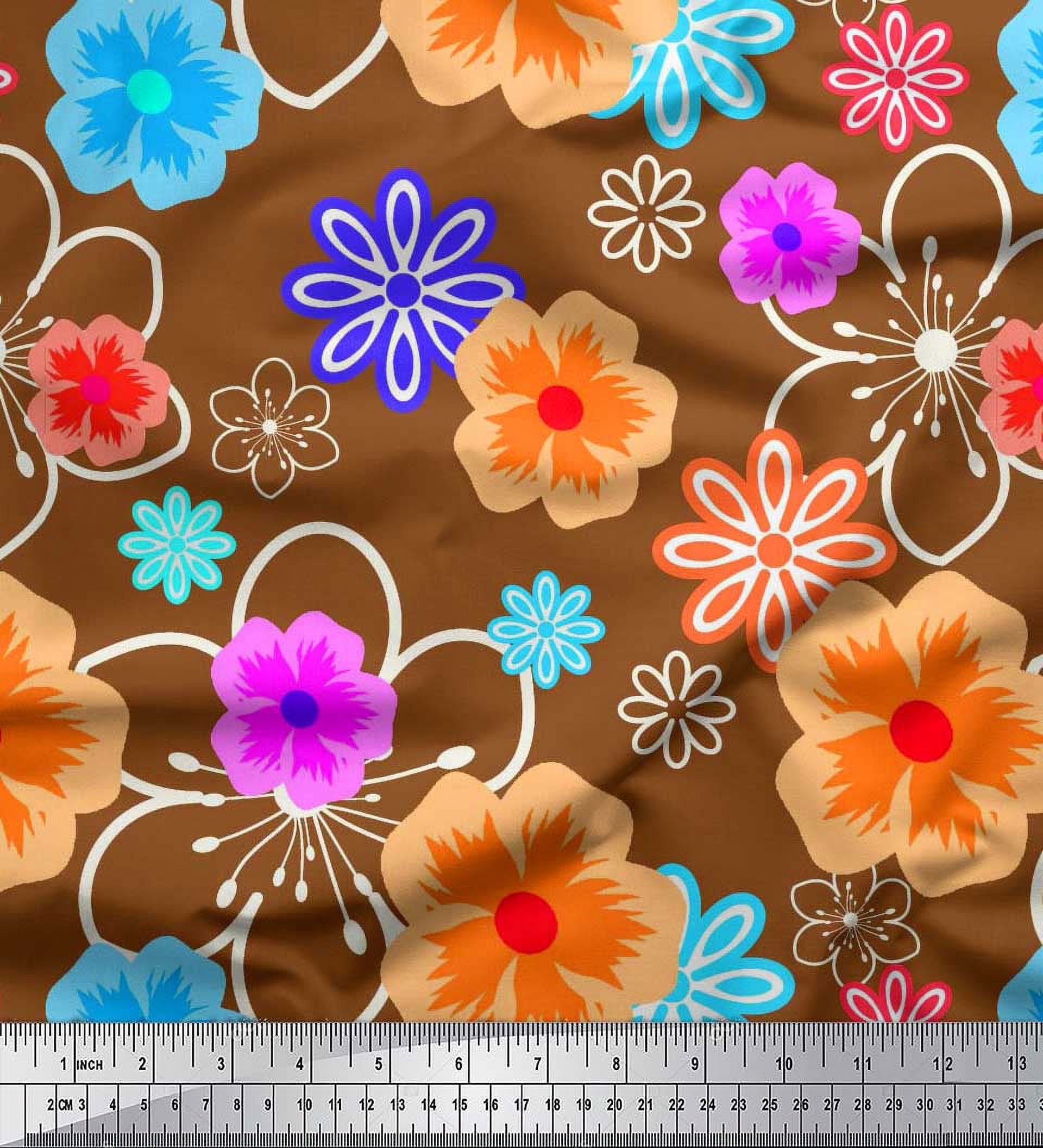Soimoi polyester Crepe Fabric Artistic Floral Print Fabric by the Yard 52 Inch Wide