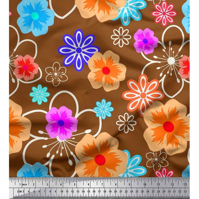 Soimoi Moss Georgette Fabric Artistic Floral Print Sewing Fabric Yard 42 Inch Wide