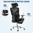 thumbnail image 4 of 3Rd Gen Ergonomic High Back Mesh Office Chair with Footrest, 4d Adjustable Armrests & Dynamic Lumbar Support, Reclining Tilt Function Rolling Casters Desk Chair for Home Office, Black, 4 of 8