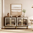 thumbnail image 3 of WAMPAT 2-in-1 Modern Glass Sideboard with Leather Texture, Metal Legs & Soft-Close Hinges, Extra Deep 16" Storage Buffet for Dining Room, 3 of 8