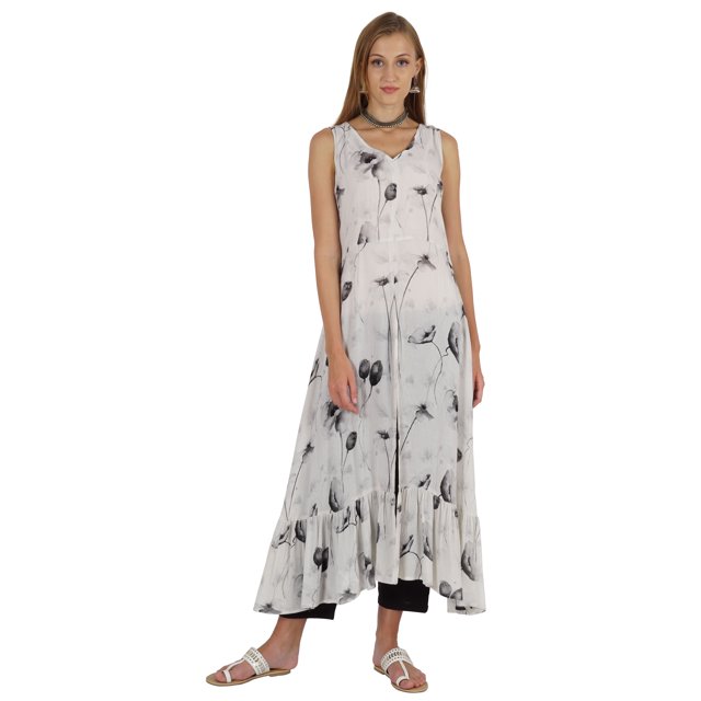 Phagun Kurti Évasé Imprimé Indo Western pour Femmes Sans Manches Tenue Traditionnelle Indienne