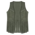 thumbnail image 3 of Sxiwei Gilet Sans Manches en Faux Suède à Franges avec Rivets, Ouvert à l'Avant, Style Cowboy pour Homme, Vert Armée, m, 3 of 5