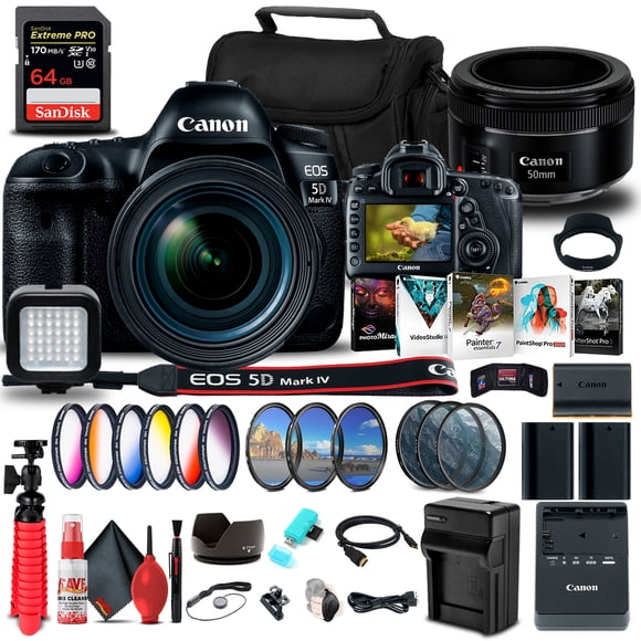 Canon EOS 5D Mark IV Appareil Photo Reflex Numérique avec Objectif 24-70mm F/4L (1483C018) + Objectif Canon EF 50mm + Plus (Modèle International)