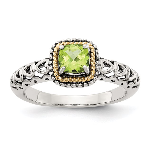 Sterling Silver Two Tone Silver And Gold Plated Sterling Silver w/Peridot Ring