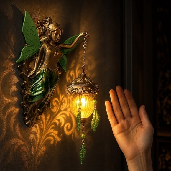 Resin Fairy Wall Sconce Soft Glow Night Light Handcrafted Hanging Wall Decor Art Lamp for Bedroom Living Room 3.9 Inch