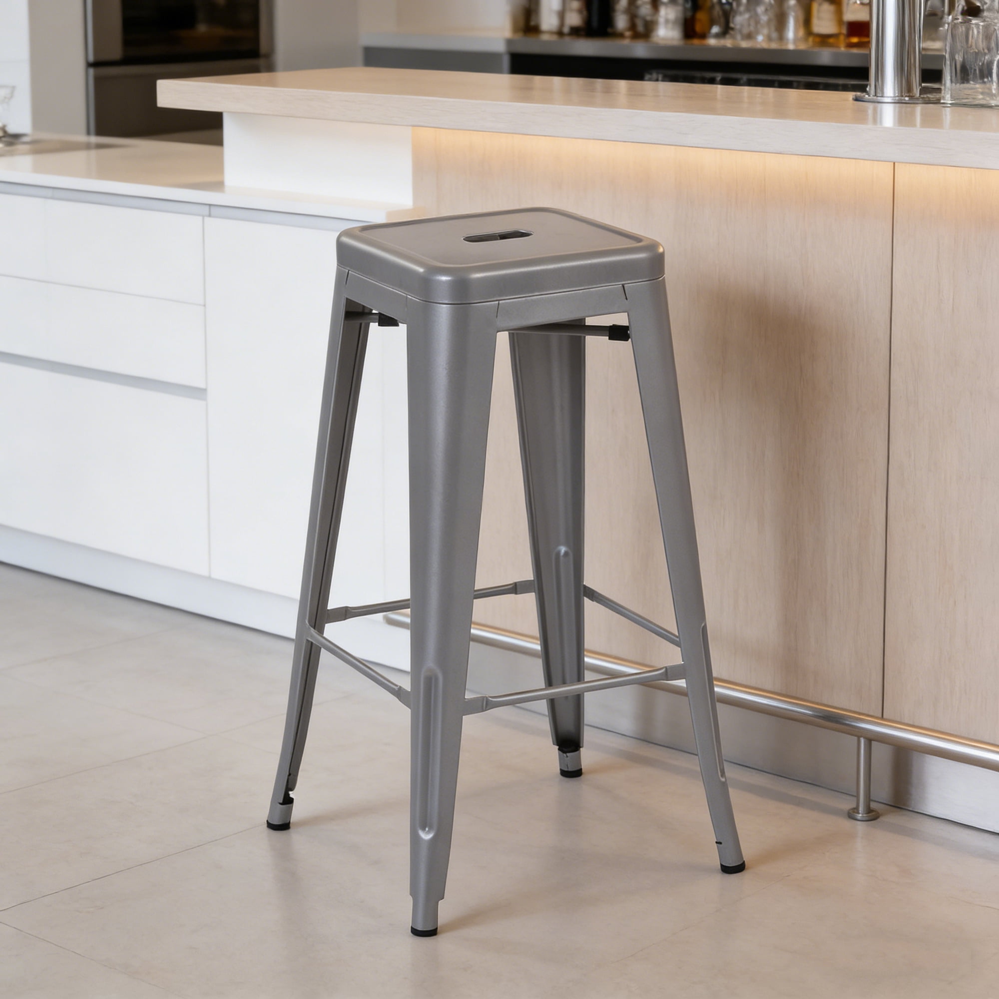 Mainstays 30 inch Metal Barstools Set of 4 Silver Color