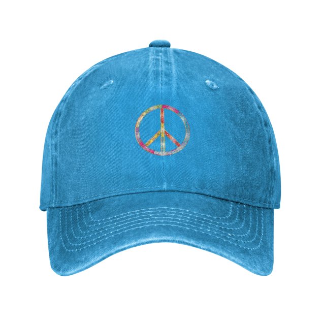 ZICANCN Casquette de Baseball Ajustable pour Femmes, Chapeaux Signe de Paix Arc-en-Ciel Fleuri pour Hommes Adultes en Denim de Coton Lavé Mode, Bleu