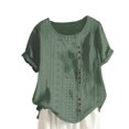 thumbnail image 1 of Mrat Chemise à Manches Courtes Boutonnée Femme Mode Femme Couleur Unie Confortable Ample Blouse à Manches Courtes Boutonnée Court Lock Décontractée Col Rond Hauts T-Shirts pour Femmes Manches Courtes P-26 Vert Armée G, 1 of 6