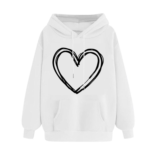 Plebaso Sweat à Capuche pour Femmes Mignon Cœur Manches Longues Décontracté avec Poches