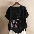thumbnail image 1 of Liquidation d'Économies d'Été 2025! Chemises en Lin Horkkom pour Femmes Grande Taille, Imprimé Floral, Col Rond, Manches Courtes, Chemises d'Été Amples et Confortables, Blouses, 1 of 4