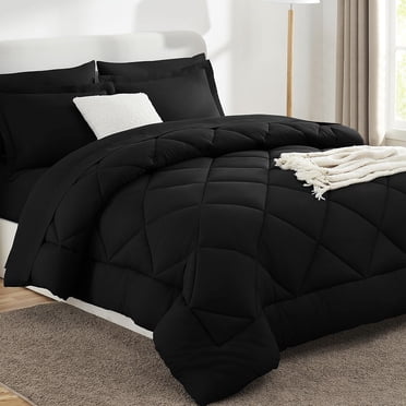 Sleepdown 7-Piece Queen Bed in a Bag, Black Bedding Set with Comforter Sets Queen