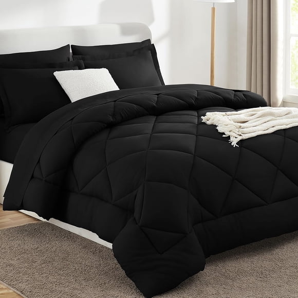 Sleepdown 7-Piece Queen Bed in a Bag, Black Bedding Set with Comforter Sets Queen