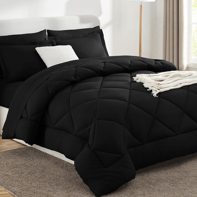 Sleepdown Ensemble de Lit Grand 7 Pcs, Ensemble de Literie Noir avec Couette Grand