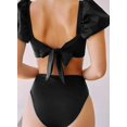 thumbnail image 2 of Womens Cute Solid Bubble Sleeves High Waisted Two Piece Bikini Swimsuit,Black,L, 2 of 5