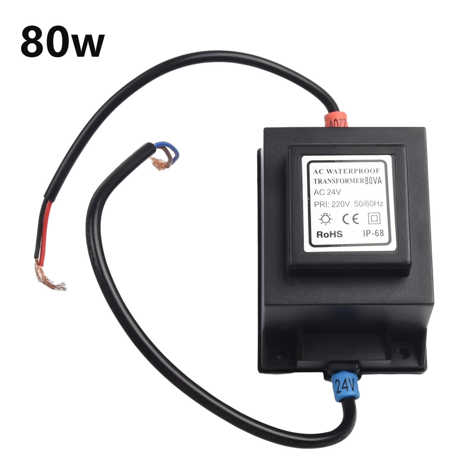 LED Transformer 24 V Power Supply AC/AC, Outdoor Power Supply Transformer IP67 80W
