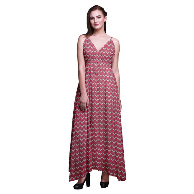 Bimba Ikat Robe Longue de Villégiature Imprimée pour Femmes à Cordon, Bretelles Spaghetti, Tenue de Plage - X-Grand