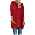 thumbnail image 2 of Jsaierl Hauts Grande Taille pour Femmes Manches Longues Tunique Ample Simple Couleur Unie Blouses Longues Tendance Décontractées Col Rond avec Poches, 2 of 4