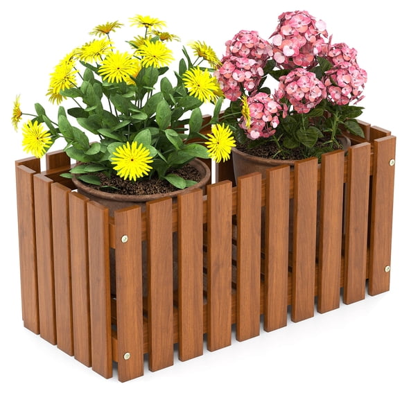 Costway 1 PCS Solid wood patio furniture outdoor slat style flower planter box flowerpot