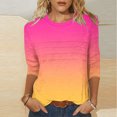 thumbnail image 2 of Olyvenn T-Shirts pour Femmes à Manches 3/4 Été 2025, Imprimé Dégradé, Col Rond, Décontracté, Basique, Coupe Tunique, Blouse, Rose Vif, P, 2 of 6