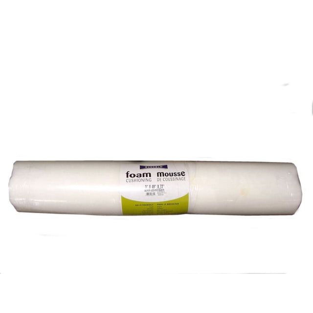 SunGlo Compact Rolled Foam 72 X 48 X 3 Inches white polyurethane foam cushioning roll wrapped in clear plastic with label, mildew and bacteria resistant, ideal for crafts, upholstery, and light padding projects.