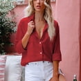 thumbnail image 2 of IROINID Liquidation Chemises à Manches Longues Col en V pour Femmes Poches de Détente Cardigan Ample T-Shirt Blouse d'Automne à Boutons, Rouge, 2 of 5