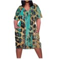 thumbnail image 1 of Pisexur Robes d'Été pour Femmes Mode à Imprimé Floral Robe Soleil Décontractée Ample à Col en V à Manches Courtes Robes T-Shirt Fluides Surdimensionnées Robe de Plage avec Poches Grande Taille Robe Mi-Mollet L-5TG, 1 of 5